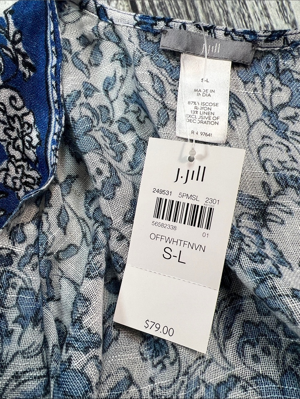 J. Jill Blue & White Floral Kimono Cardigan Cover-Up NWT SZ S-L Boho Tassel Hem - Picture 5 of 5